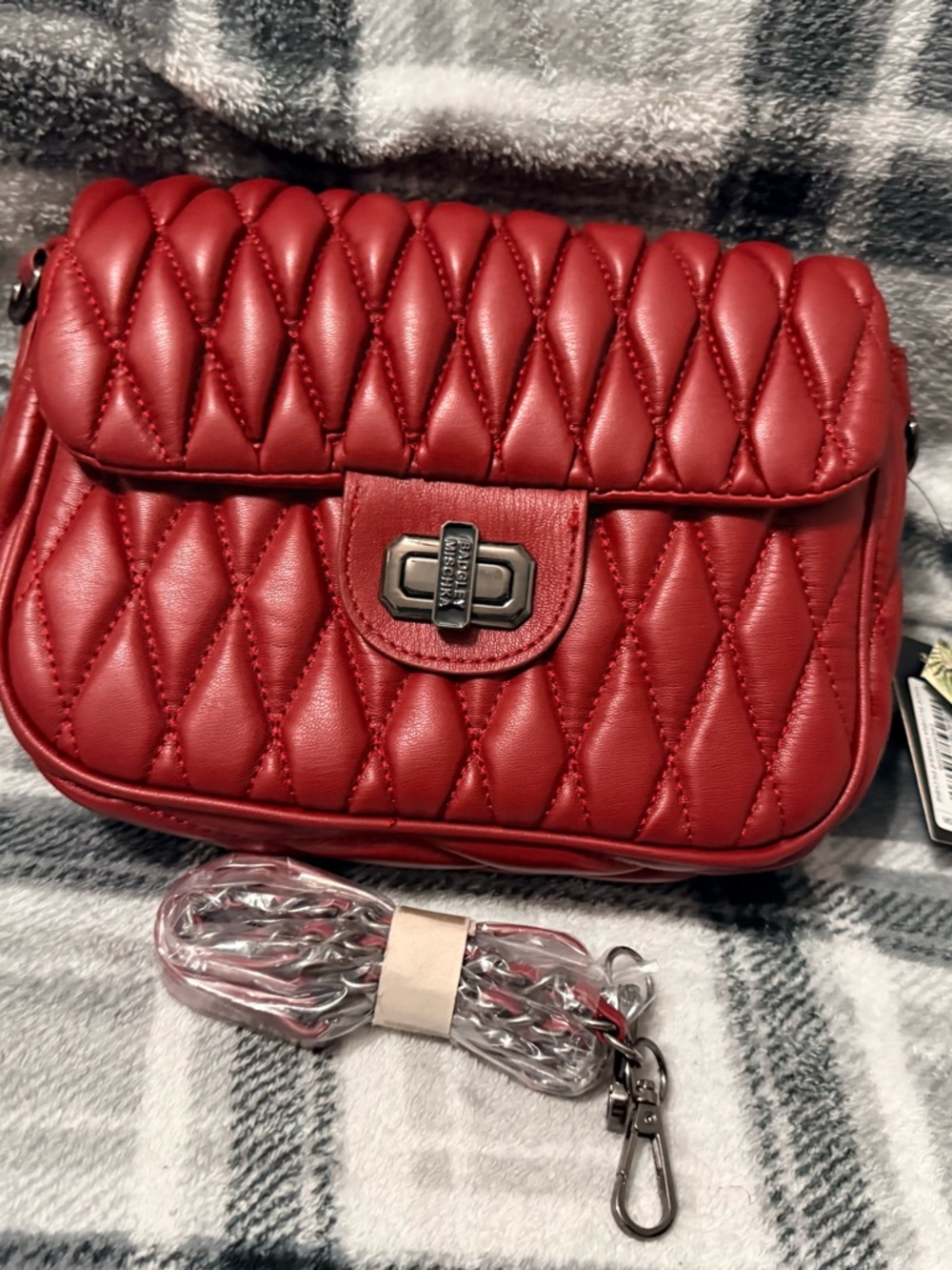 Badgley Mischka Quilted Red Crossbody with Chain Strap
